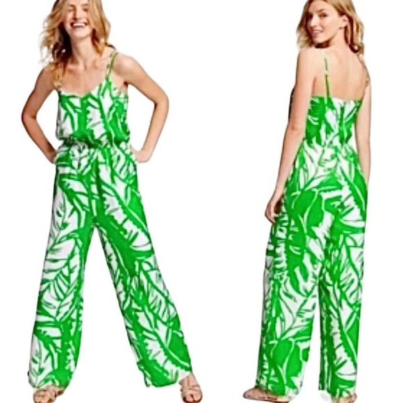 NWOT LILLY PULITZER Boom Boom Sleeveless V-Neck Jumpsuit Green / White XS - Picture 1 of 9